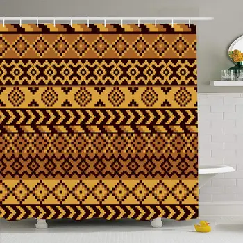 

Shower Curtain Set with Hooks 72x72 Africa African Frame Pattern Aztec Geometric Ornament Elements Abstract Decoration Textures
