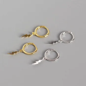 

2019 Chic Lightning Pendant Earring Female Stud Hoop Circle 925 Silver Gold Color Punk Jewelry Brincos Studs Pendientes Mujer