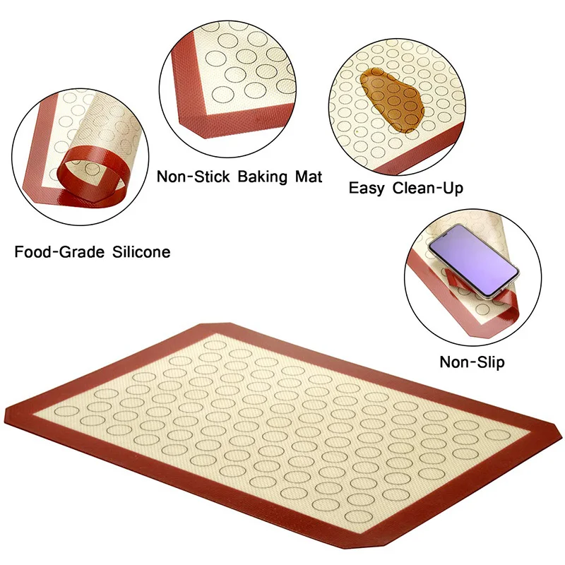 Non-Stick Macaron Baking Mat Silicone Pad Oven Sheet Liner Cookie Bread Biscuits Baking Pastry Tool Large Size Rolling Dough Mat