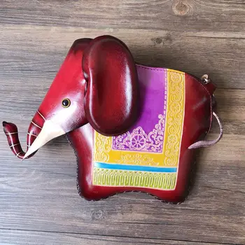 

women cartoon animal bag genuine leather messenger bag cute shoulder Bag Handmade elephant bag mini