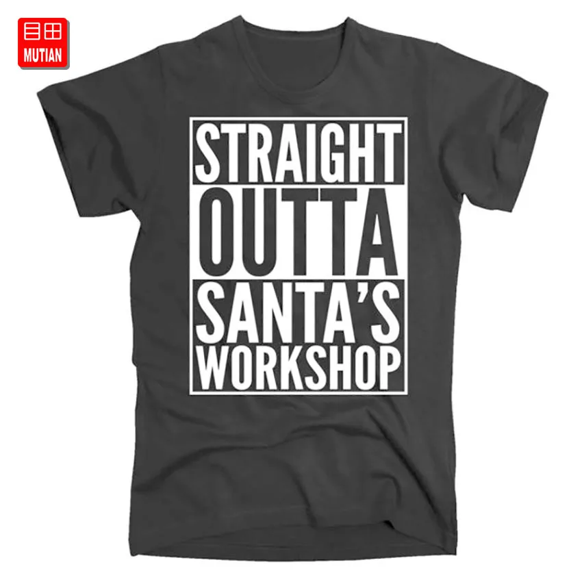 Рождественская футболка с надписью Straight Out Santa's Workshop пародия забавная