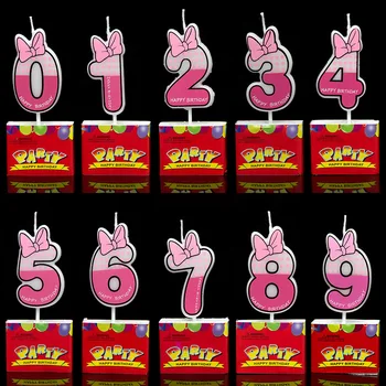 

1PCS Pink Blue Number 0-9 minnie mouse Candle Birthday Party Candle Decoration Happy Birthday Butterfly Design Candle
