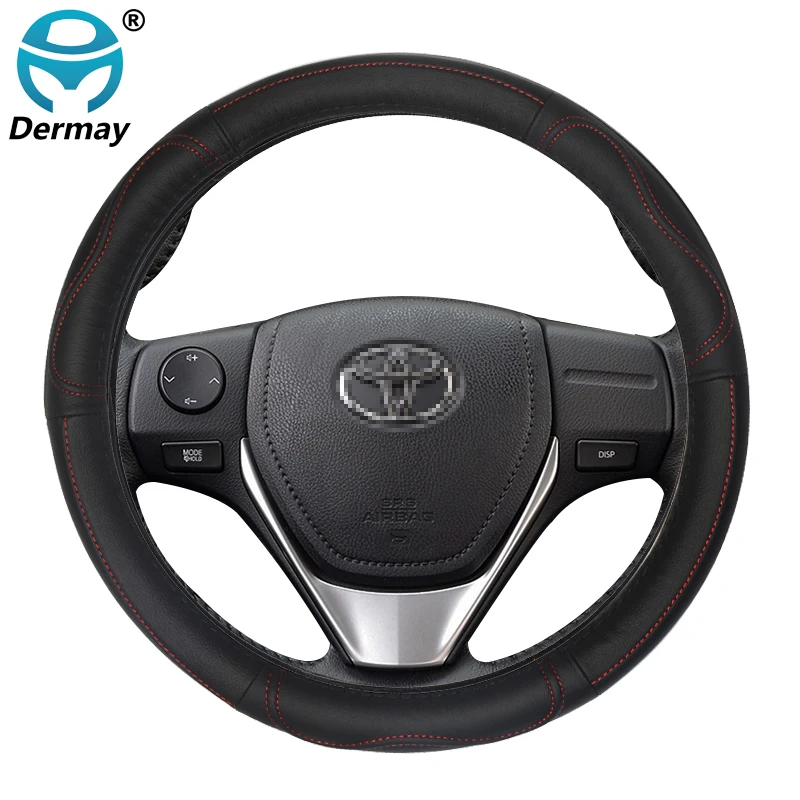 Black-Red line DERMAY натуральная кожа чехол рулевого колеса автомобиля для Toyota Prius 20 30 Prius C Prius V авто аксессуары - Название цвета: Black-Red line
