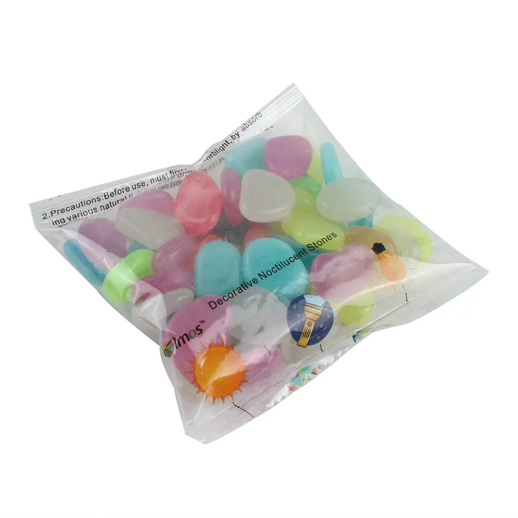 50Pcs Artificial Color Luminous Stone Fluorescent Stone Shiny Stone Full English Bag Packaging Fish Tank Landscaping