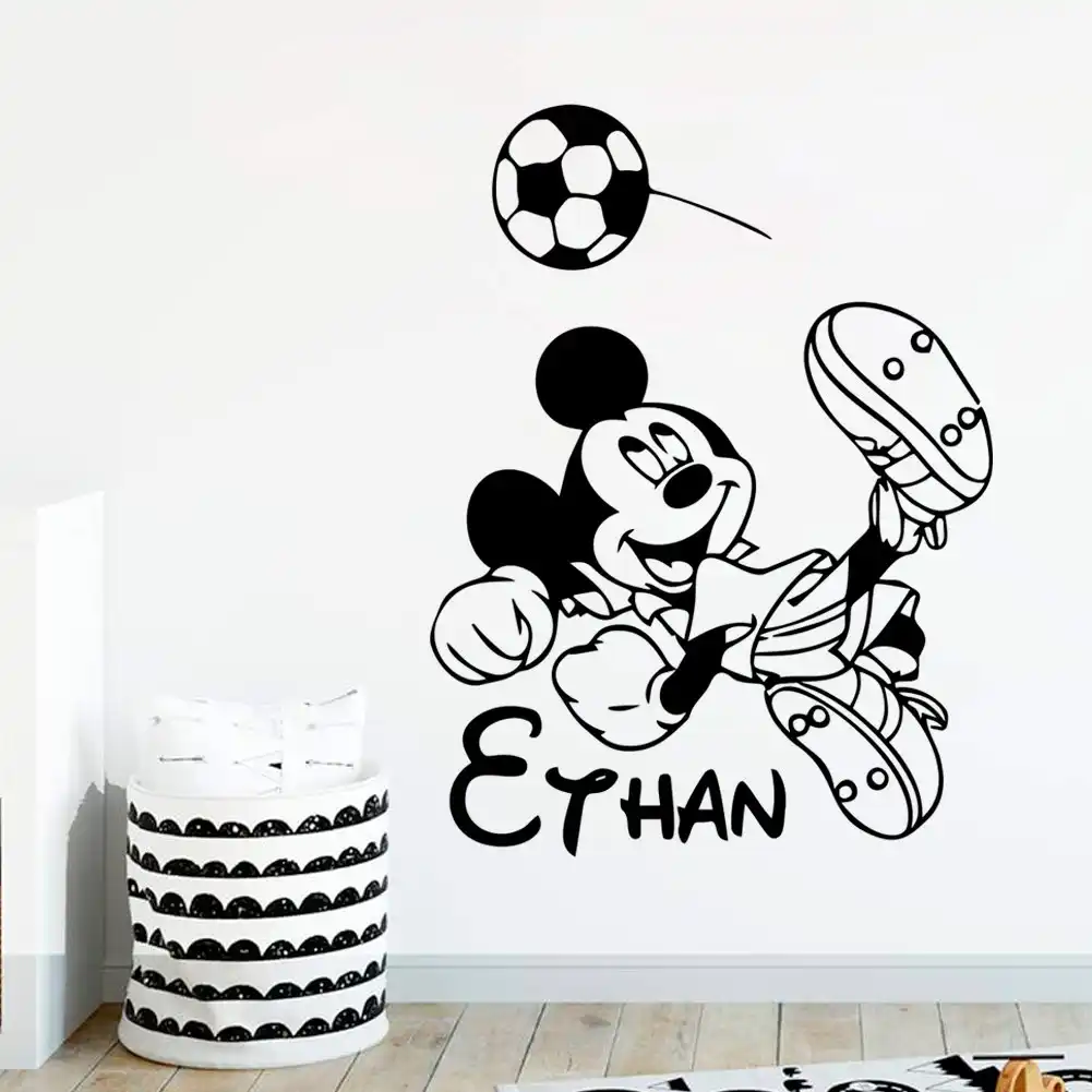 Disney Mickey Mouse Football Custom Name Vinyl Wall Sticker For Nursery Kids Room Besroom Accessories Home Decoration Va8755 Wall Stickers Aliexpress