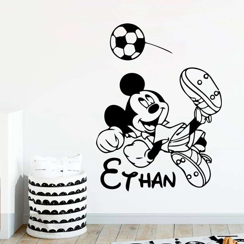 Disney Mickey Mouse Football Custom Name Vinyl Wall Sticker For Nursery Kids Room Besroom Accessories Home Decoration Va8755 Wall Stickers Aliexpress