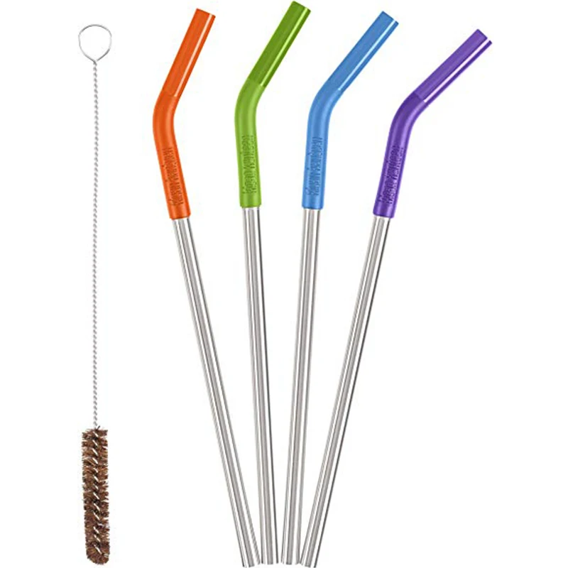 

Reusable 4 Piece Stainless Steel Straw Set with Safe Silicone Flex Tip and Cleaning Brush Silicone Tips Cover Caps Replacement