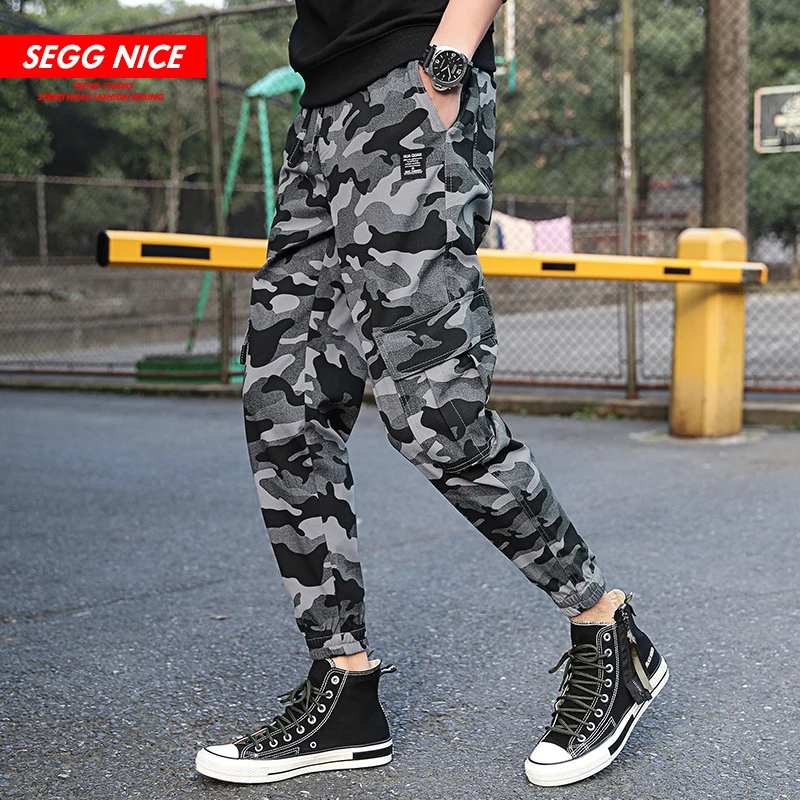Мульти-карман камуфляж луча стопы Молодежные Порты и разъёмы Стиль свободные Для Мужчин's Повседневное комбинезоны шаровары с эластичной резинкой на талии; штаны Для мужчин брюки карго