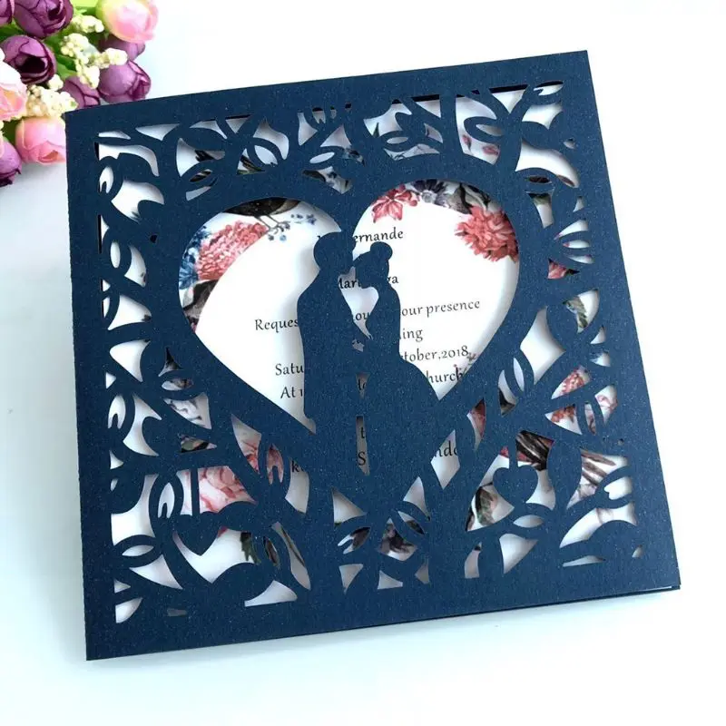  10pcs Romantic Laser Cut Wedding Invitation Card Groom Bride Carved Pattern Hollow Out Banquet Part - 4.00027E+12
