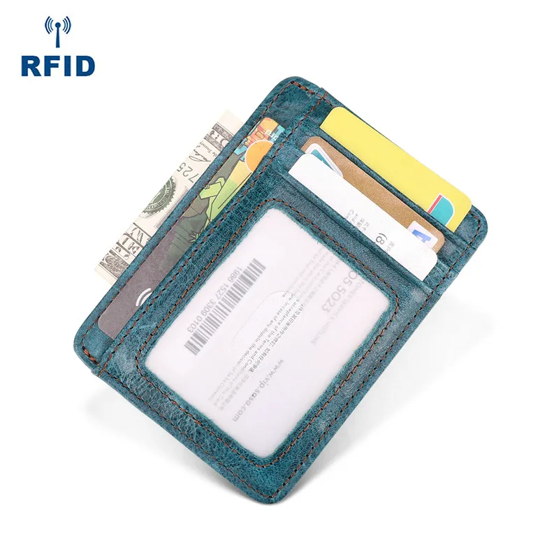 dark blue card case GENODERN Натуральная кожа кредитный держатель для Карт RFID держатель для карт s кошелек первый воловья кожа держатель для карт s Чехол подарок для женщин и мужчин - Цвет: dark blue card case