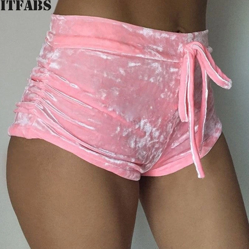 Модная красивая Маленькая вещь для женщин s дамы розовый измельченный бархат бегун модные короткие Горячие повседневные женские обтягивающие шорты на шнурке