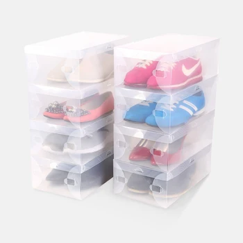 

Good Quality 10 Pcs Foldable Shoes Case Holder Home Useful Tools Transparent Makeup Organizer Clear Plastic Shoes Storage Boxes