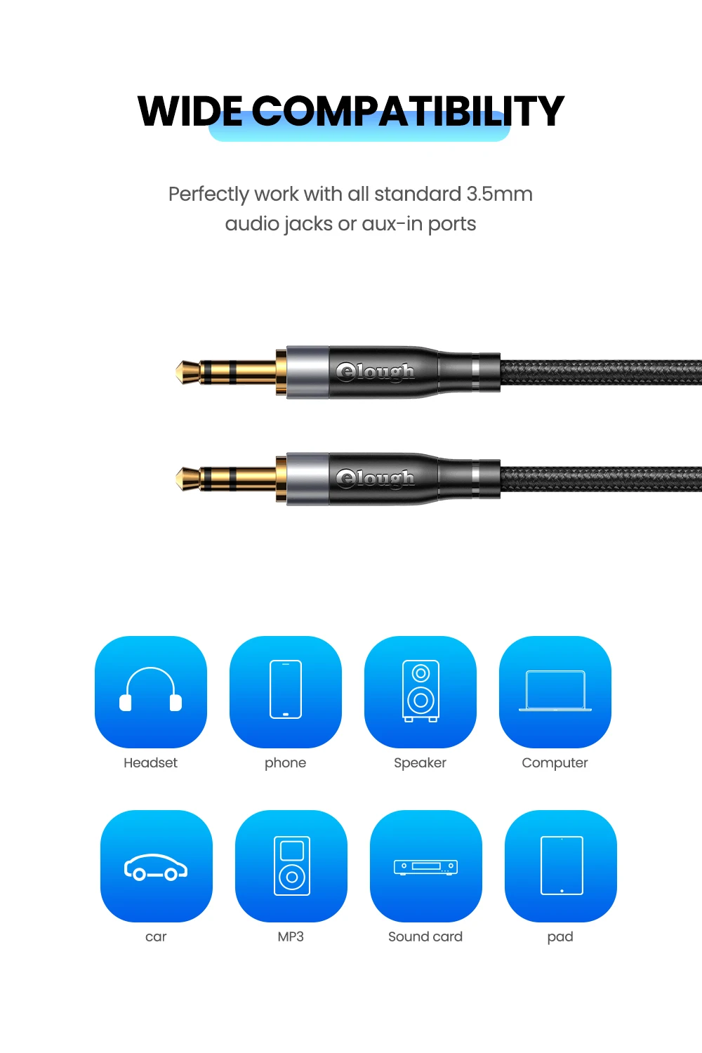 Elough Audio Extension Cable Jack 3.5mm Male to Female 3.5mm Male to Male Audio Aux Cable For Iphone Headphones Speaker Extender