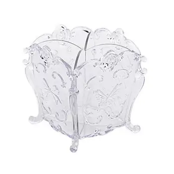 

Carved Cosmetic Brush Storage Box Plastic Dressing Table Storage Container for Women (Tranparent)