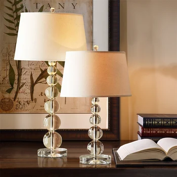 

Simple Luxury Modern LED crystal Table Lamp Contemporary lighting Art Deco bedroom study fabric lampshade desk light YHJ020106