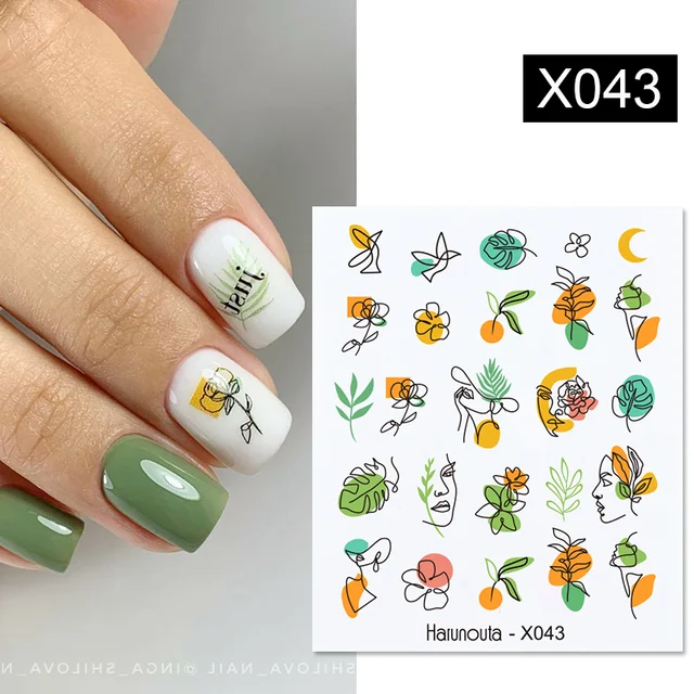 Harunouta Abstract Line Avocado Fruit Leopard Nail Water Sticker Decals Flower Leaves Slider Decoration For Autumn Nail Design X043