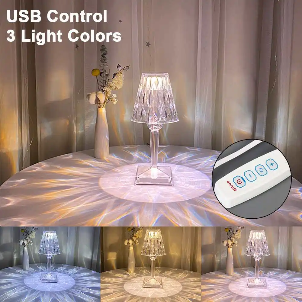 

LED Crystal Table Lamp Touch Discolor USB Rechargeable Crystal Lamp Acrylic Bedroom Lamp Bedroom Bedside Lamp with 16 Colors