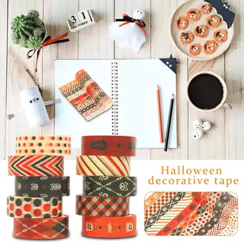 

10 Rolls/set Halloween Paper Tapes Set Decorative Christmas Washi Tape Set For Holiday DIY Decorations Gift Scrapbooking 15mm*5m