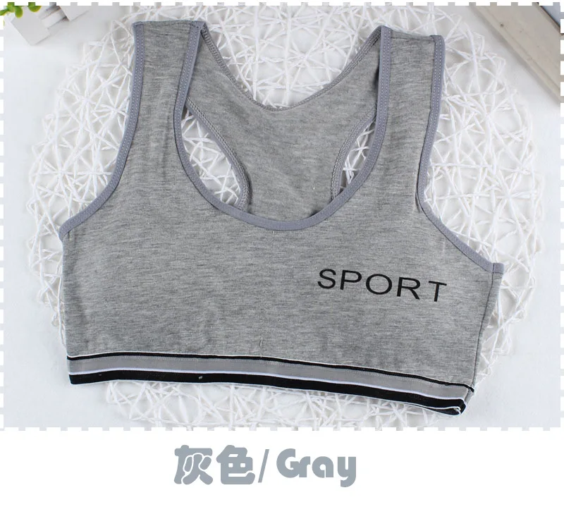gray Спортивный бюстгальтер для студентов хлопковый жилет для девочек красивый топ без косточек со съемной спинкой и подушкой на грудь без стального кольца, светильник - Цвет: gray