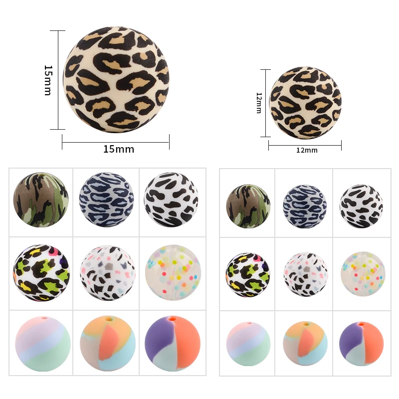 Teething toys silicone teething toys baby teething toys silicone beads silicone teething beads 10Pcs Leopard Print 12/15/19mm Baby Teether Teething Beads Tie-dye DIY Jewelry BPA Free Pacifier Clip Making