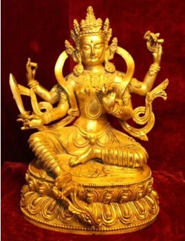free shipping 11&quotTibet Buddhism Temple Purple Old Bronze 24K Gold For Hands Tara Buddha Statue |