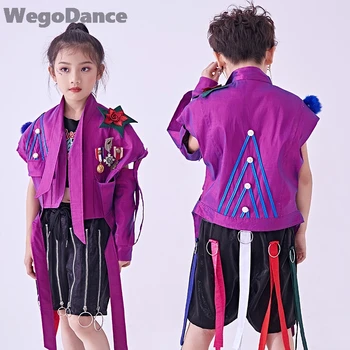 

Modern Children'S Jazz Dance Costume Girls Hip Hop Black Kids Street Dancing Performance Tide 2 Pcs Set