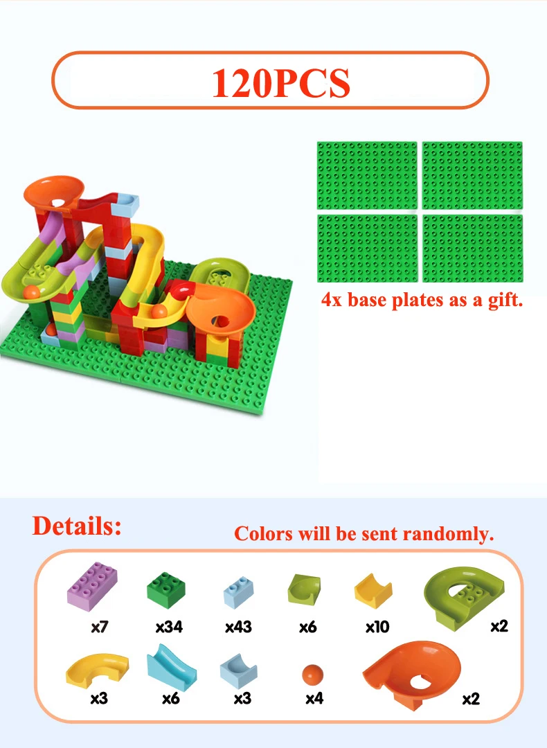 55-163PCS LargeSize Particle Building Blocks Plastic Assembled Toys Slipway Marble Interconnecting Blocks Gifts for Children