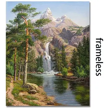 

Frameless Mountain Waterfall DIY Digital Oil Painting By Numbers Canvas Wall Picture Decor Wall Artwork for Adults Beginner