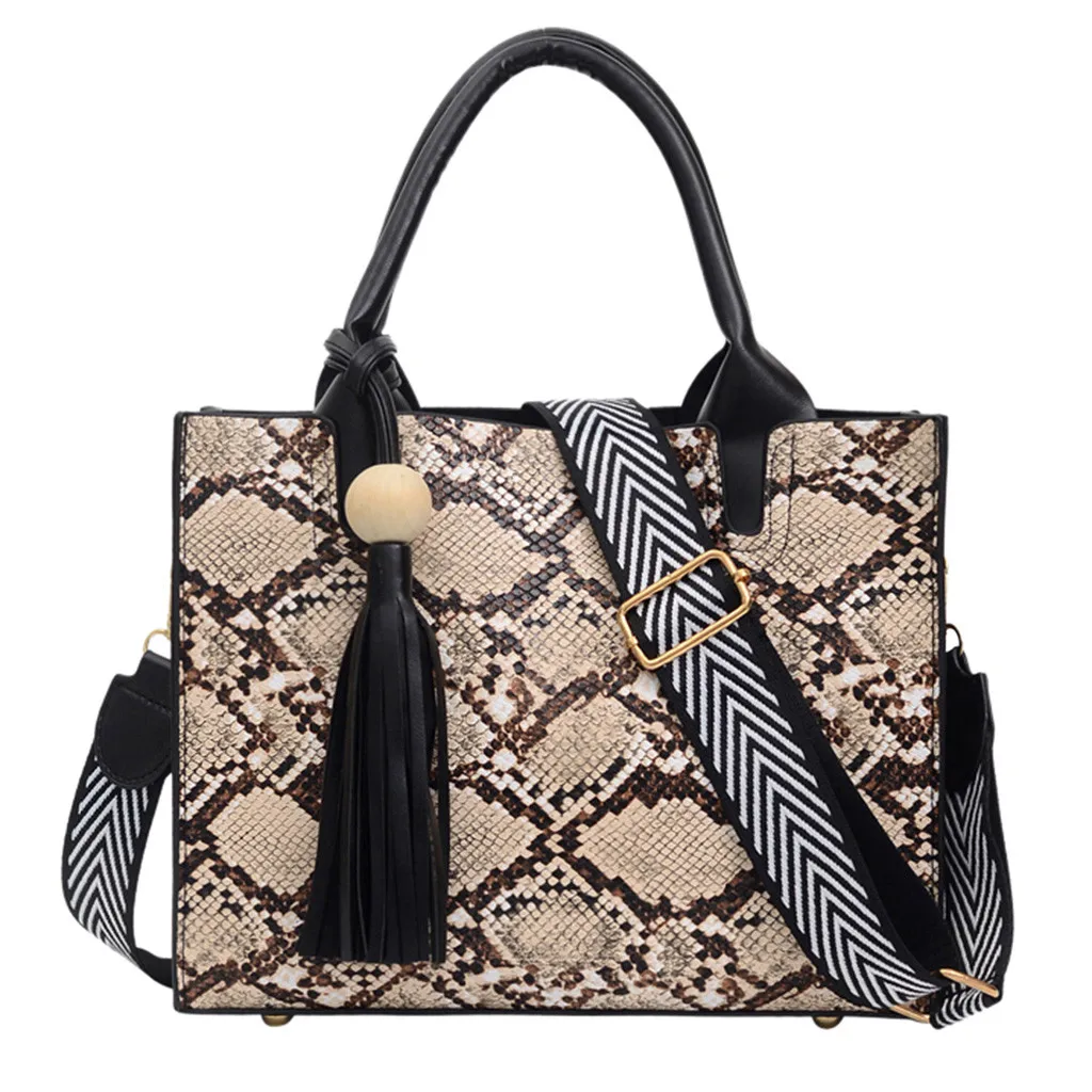 

women bag over the shoulder with tassel snake print Female Handbag Ladies Large Capacity Multi-function purses and handbags