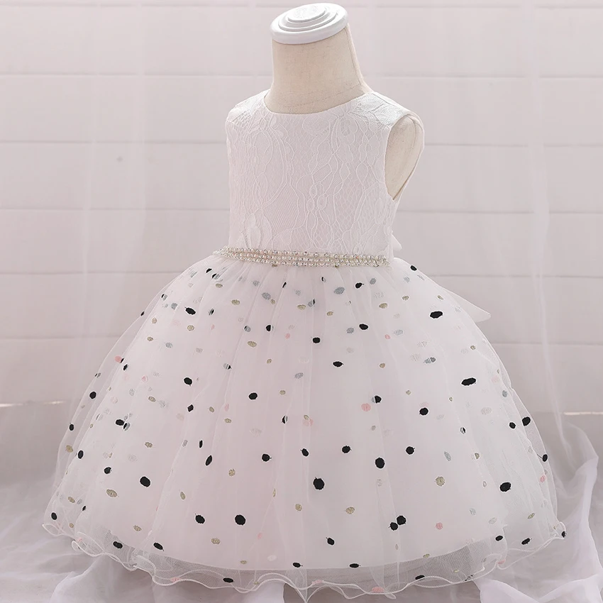 Элегантная блузка Новорожденные Одежда для девочек; платье для крещения младенцев нарядное платье платья принцессы с узором в горошек; детское платье; розничная ; 1 праздничная одежда для девочек
