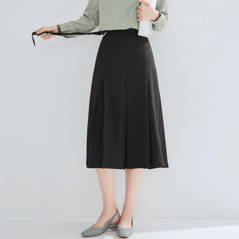 Однотонные юбки женские осенние и зимние корейские модные новые поступления с высокой талией офисные женские трапециевидные плиссированные юбки женские Z0457