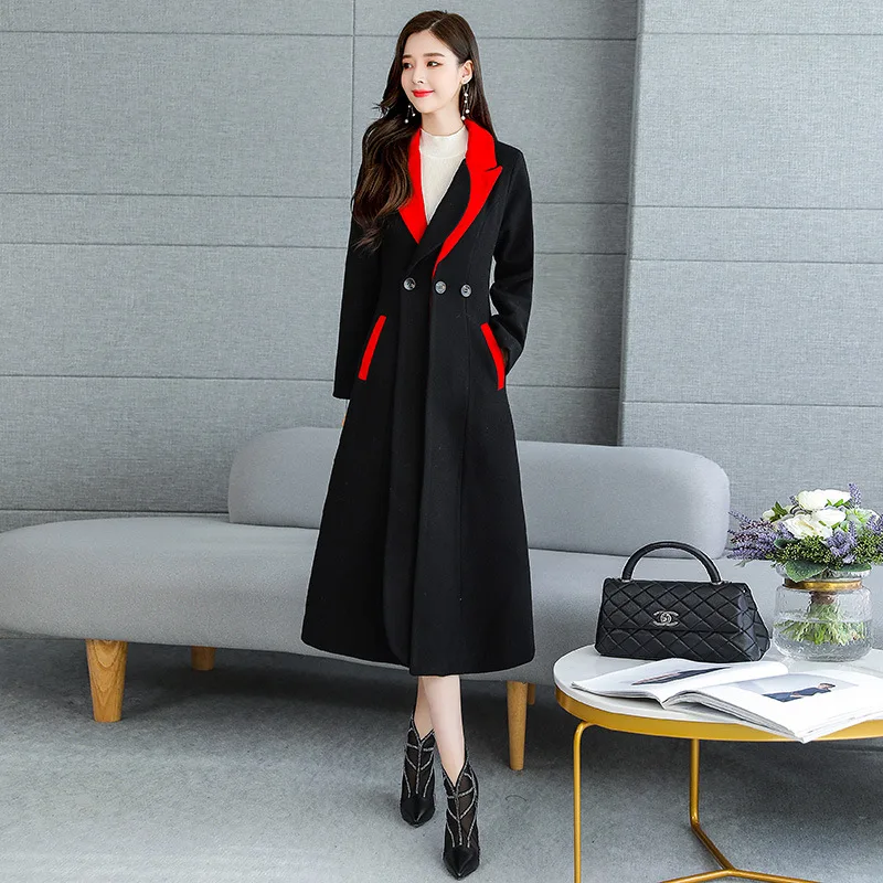 

Korean-style Years New Style Autumn And Winter Korean-style Red Woolen Jacket Women's Mid-length Slim Fit Slimming Elegant Woole