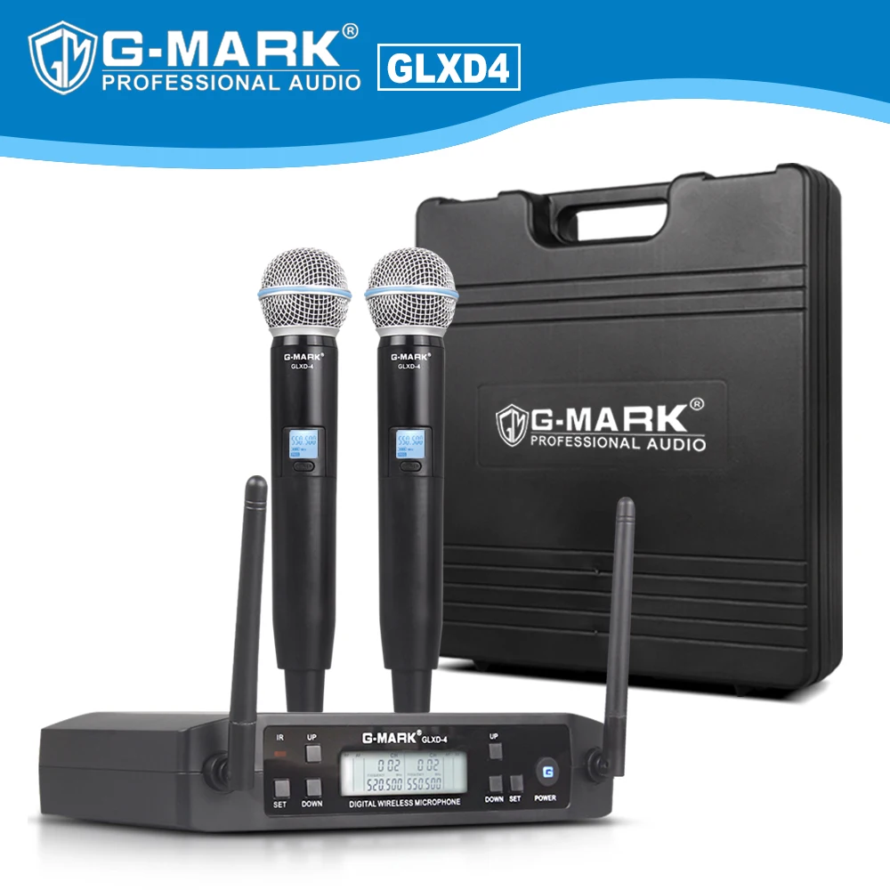 

Microphone wireless G-MARK GLXD4 Professional UHF Dynamic mic Automatic Frequency 80M party stage with suitcase