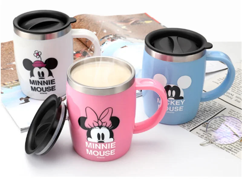400 мл disney Микки и Минни Маус мультфильм стакана воды с ручка для крышки 316 Нержавеющая сталь Кофе кружка домашнего офиса молоко посуда для напитков подарки