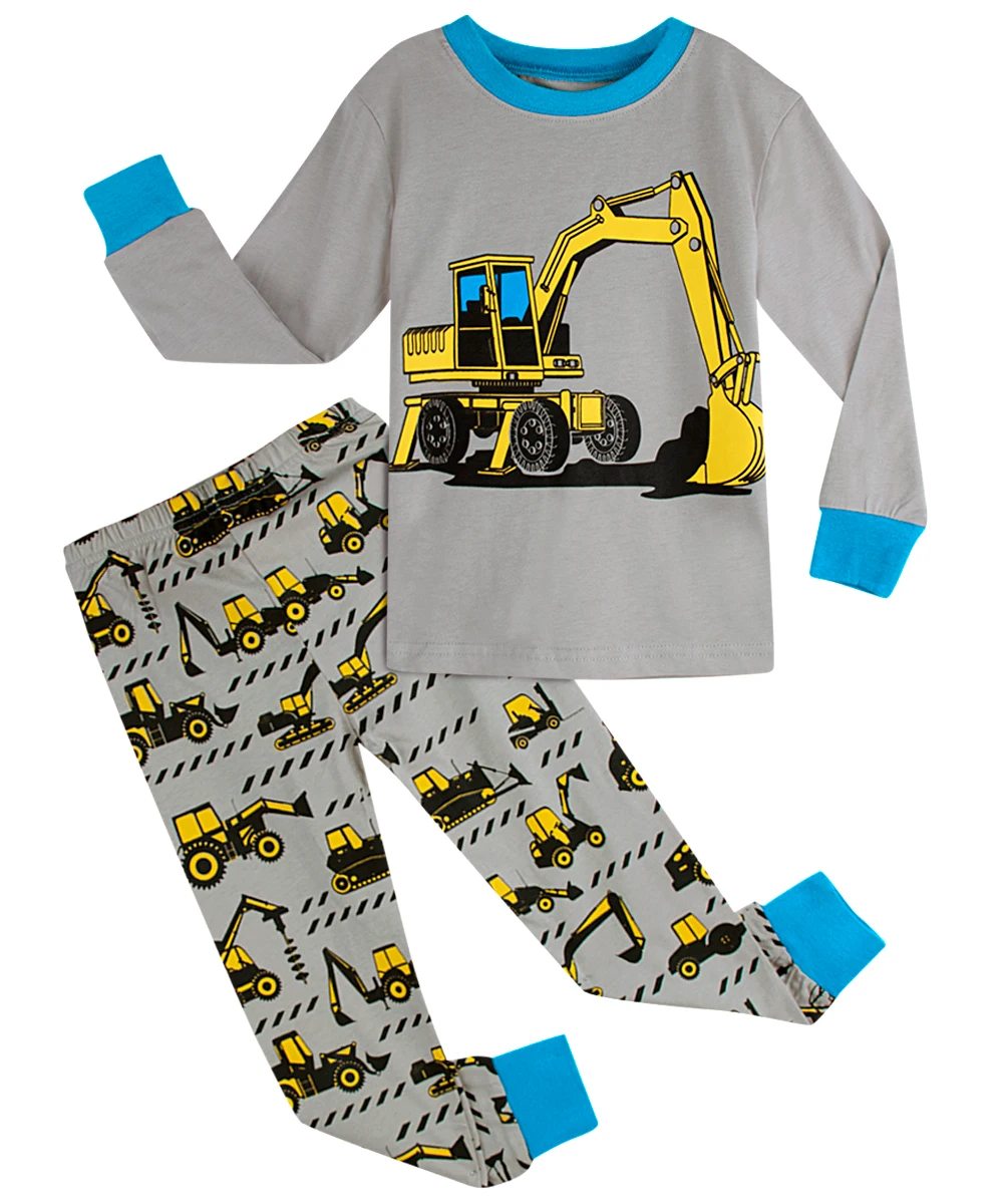 Excavator-1 Детские пижамные комплекты, детская одежда для сна с рисунком динозавра и единорога для мальчиков и девочек, детские пижамы для малышей, детские пижамы с длинными рукавами - Цвет: Excavator-1