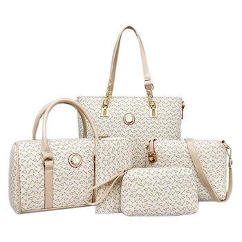 

Five-Piece Fashion Ladies and Mother Bag Wild Printed Fishbone Shoulder Messenger Handbag Creamy-White