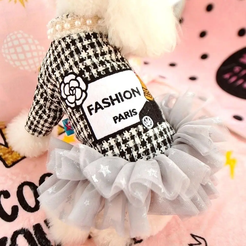 Princess Small Dog Dresses Coat Autumn Houndstooth Cat Skirt Clothes Tulle Dresses Puppy Chihuahua XS S M L XL