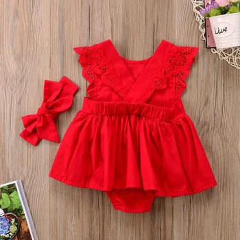 

Hot Selling Baby Girl's Lace Dress Close-fitting Union Suit And Bow Headband