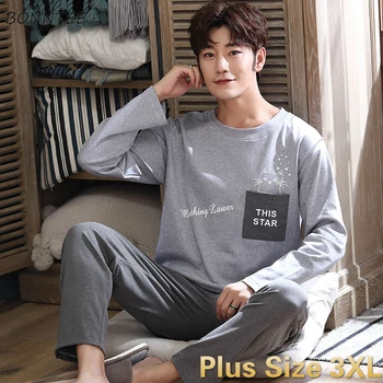 

Pajama Sets Men Printed Big Size 3XL Long Sleeve O-neck Leisure Homewear Mens Pajamas Cotton Comfortable Loose Stylish Sleepwear