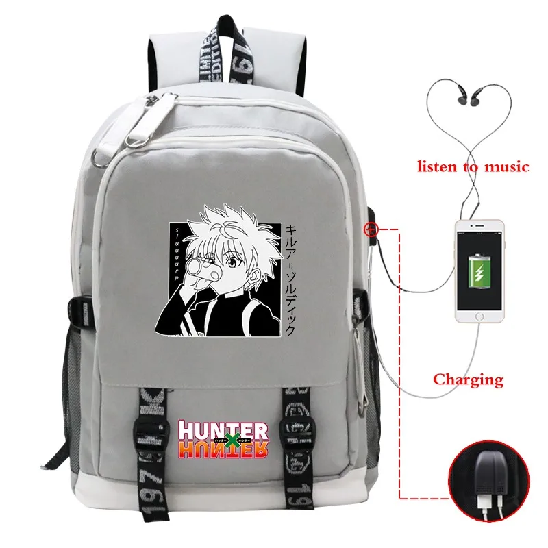 Mochila Hunter X охотничий рюкзак Killua Zoldyck Сапожки в стиле аниме Usb зарядка холст Для