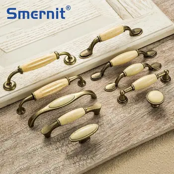 Beige Ceramic Door Handles Antique Furniture Knobs and Handles for Kitchen Cabinet Cupboards Drawer Pulls Concise Drawer Handles