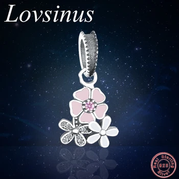 

S925 Sterling Silver Pink Heart Poetic Daisy Cherry Blossom Flower Charm Fit Original European Charms Bracelet For Women Jewelry