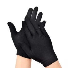 

12PCS Cotton Black Work Gloves Women Men Full Finger Hand Gloves Stretchy Driving Gloves for Jewelry Serving Household Waiters