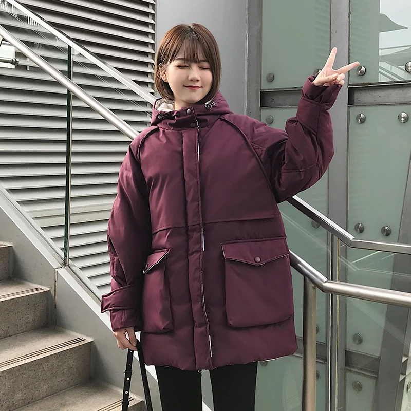 

Winter Women Jacket 2019 New Female Hood Women Parka With Stand-Up Collar Coat Autumn Thick Warm Casual Padded Big Pocket