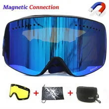 Магнитный двойные линзы очки для катания на лыжах и маски Анти-туман UV400 очки для катания на сноуборде лыжные очки для мужчин и женщин с Чехол