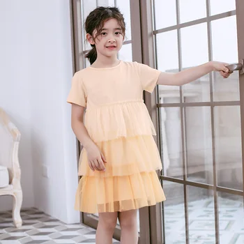 

4 To 14 Years Kids and Teenager Girls Mesh Patchwork Dress 2020 Summer New Cute Princess Dress Baby Girls Cotton Dresses, #8673