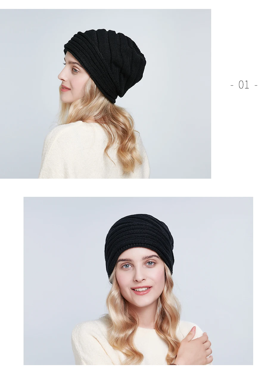 ENJOYFUR женские зимние вязаные шапки повседневные мешковатые шапки-Боб мягкая негабаритная теплая подкладка женские шапки Новая мода