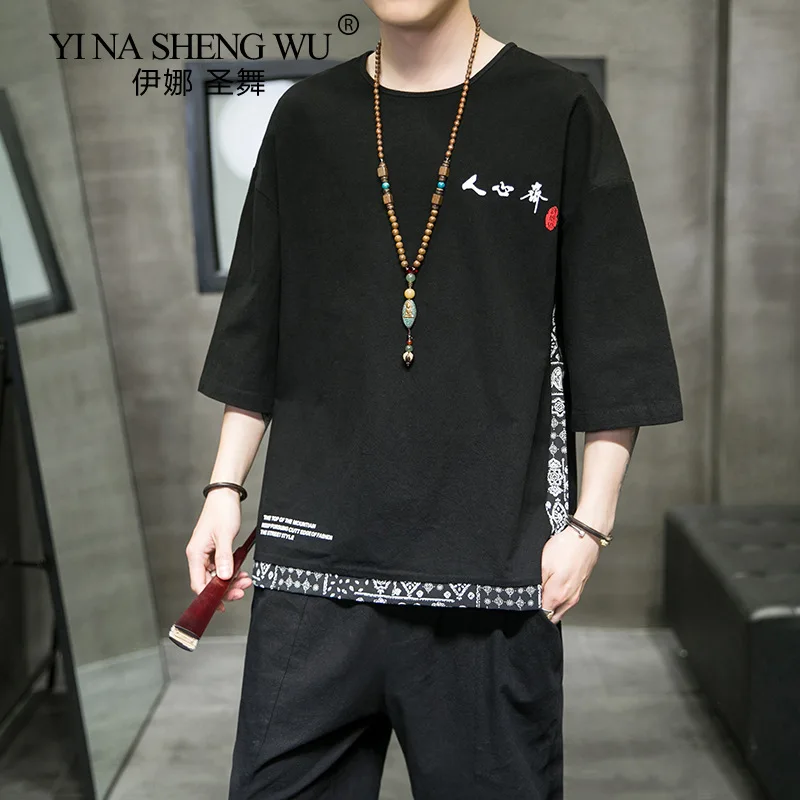 

Kimono Japanese Men Short Half-Sleeve Shirt T-shirt Pirnt Japan Harajuku Fashion Style Asian Men Yukata Haori Top Costume Summer