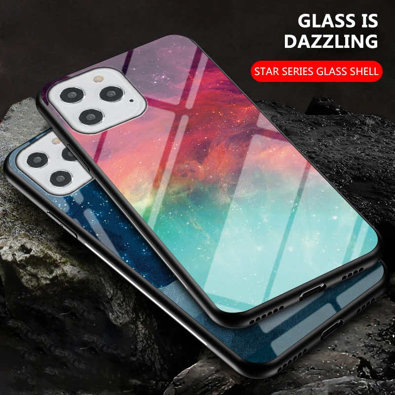 Чехол для iPhone 12 Mini Pro Max 11 XS XR X 8 7 6 SE из закаленного стекла с изображением звездного