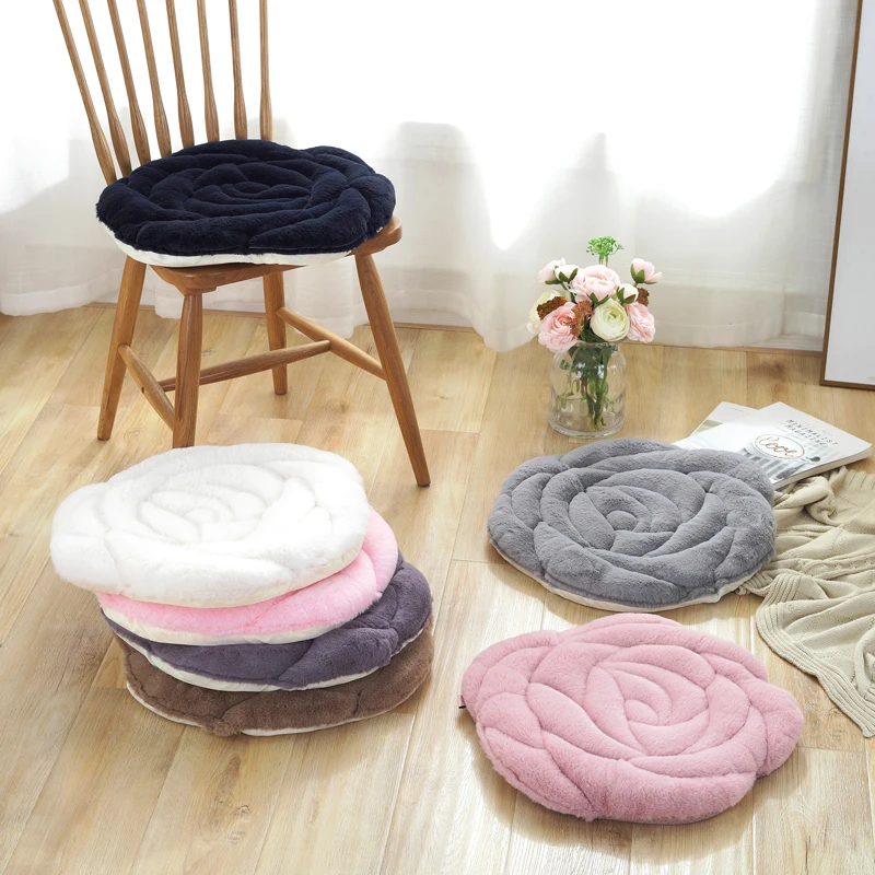 Creative 3D Rose Soft Faux Fur Pillow Cushion Round Chair Seat Home Office Bar Sofa Throw Buttocks | Дом и сад